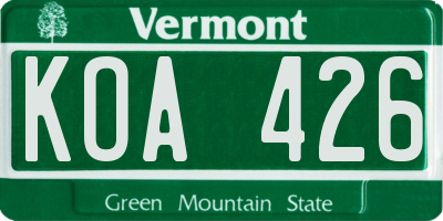 VT license plate KOA426