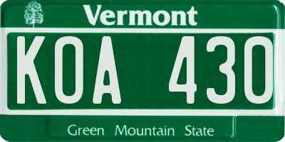 VT license plate KOA430