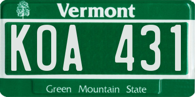 VT license plate KOA431