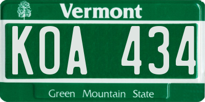 VT license plate KOA434