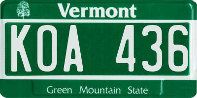 VT license plate KOA436