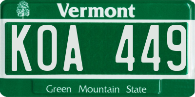 VT license plate KOA449