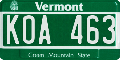 VT license plate KOA463