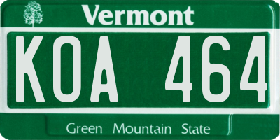 VT license plate KOA464