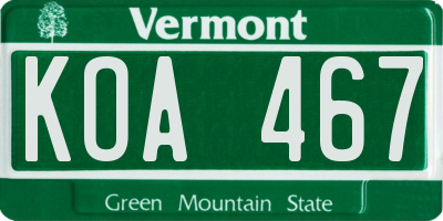 VT license plate KOA467