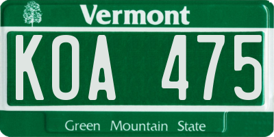 VT license plate KOA475