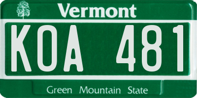 VT license plate KOA481