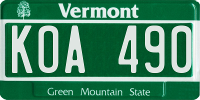 VT license plate KOA490