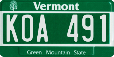 VT license plate KOA491