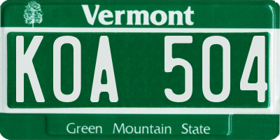 VT license plate KOA504
