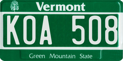 VT license plate KOA508