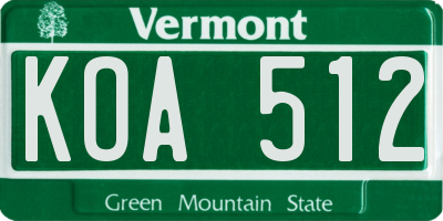 VT license plate KOA512