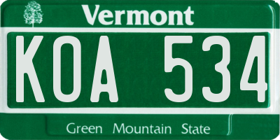 VT license plate KOA534