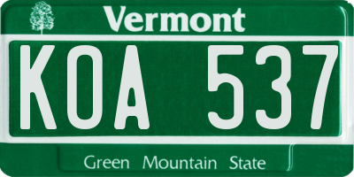 VT license plate KOA537