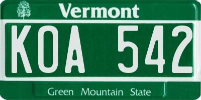 VT license plate KOA542