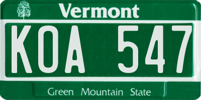VT license plate KOA547