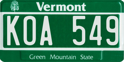 VT license plate KOA549