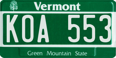 VT license plate KOA553