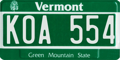 VT license plate KOA554