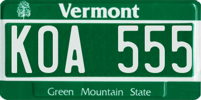 VT license plate KOA555