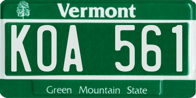 VT license plate KOA561