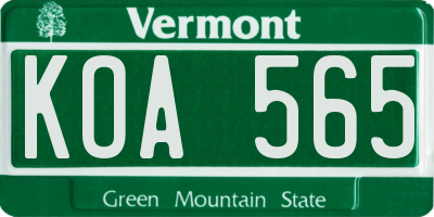VT license plate KOA565