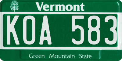 VT license plate KOA583