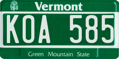 VT license plate KOA585