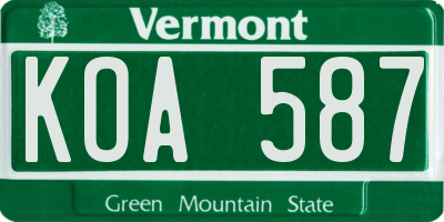 VT license plate KOA587