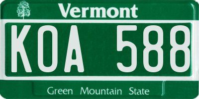 VT license plate KOA588
