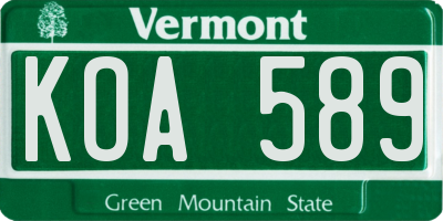 VT license plate KOA589