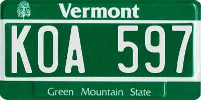 VT license plate KOA597