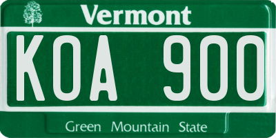 VT license plate KOA900