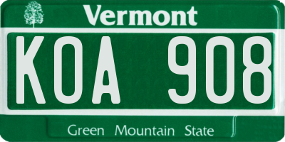 VT license plate KOA908