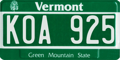 VT license plate KOA925