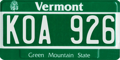 VT license plate KOA926