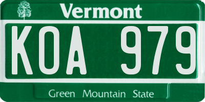 VT license plate KOA979