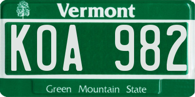 VT license plate KOA982