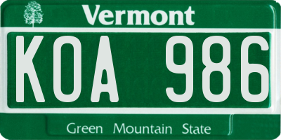 VT license plate KOA986