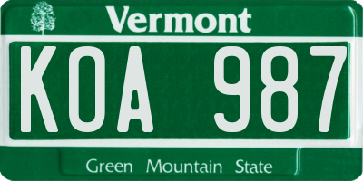 VT license plate KOA987