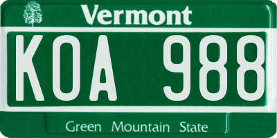 VT license plate KOA988