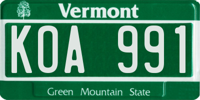 VT license plate KOA991