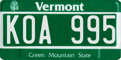 VT license plate KOA995