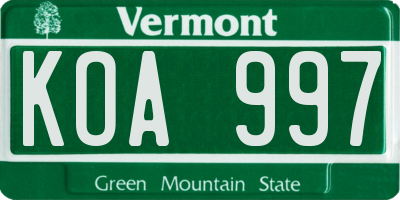 VT license plate KOA997