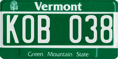 VT license plate KOB038