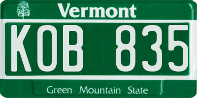 VT license plate KOB835