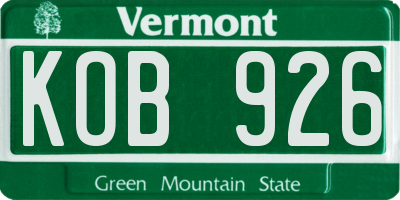VT license plate KOB926
