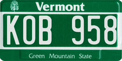 VT license plate KOB958