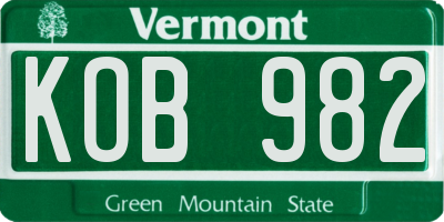 VT license plate KOB982