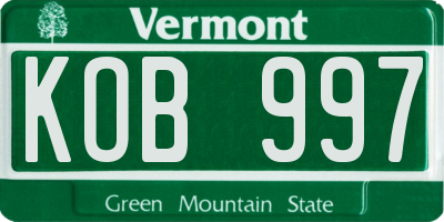 VT license plate KOB997